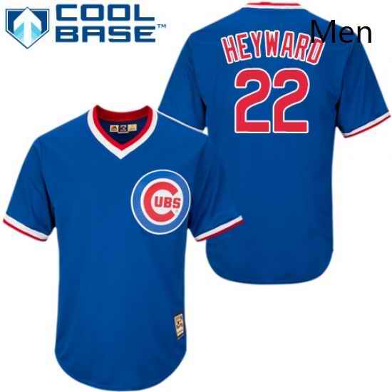 Mens Majestic Chicago Cubs 22 Jason Heyward Replica BlueWhite Strip Cooperstown Throwback MLB Jersey